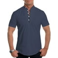 thumbnail image 1 of Tenmix Mens Buttons Blouse Loose Fit Summer Tops Short Sleeve Daily Wear T Shirts Henley Neck Basic Tee Deep Blue M, 1 of 2