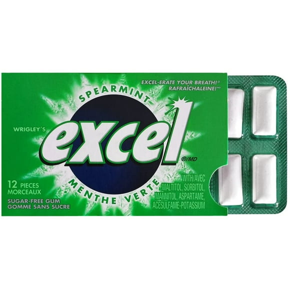 Excel Gomme Sans Sucre Menthe Verte, 12 Chiffres