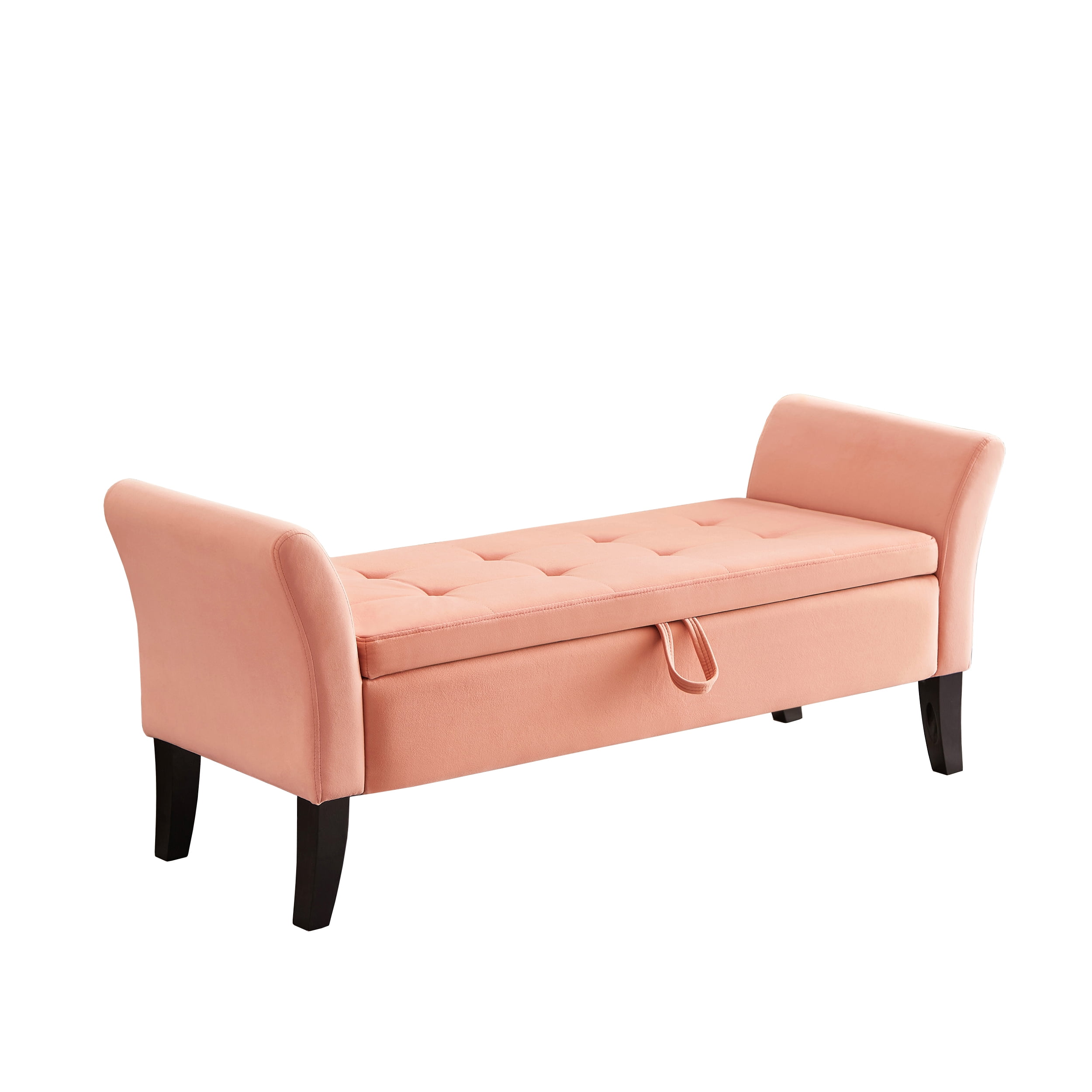 Aukfa End of Bed Bench with Curved Arms, 51.5" Velvet Tufted Upholstered Storage Ottoman Entryway Bench - Pink