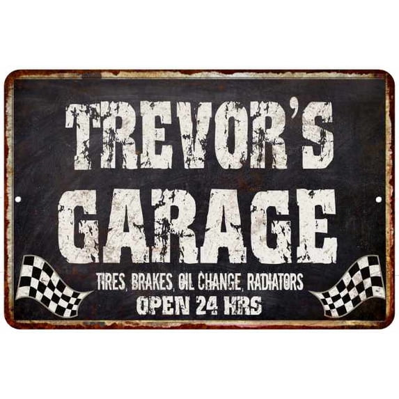 TREVOR'S Garage Black Grunge Sign 8x12 Decor Gift 208120005354