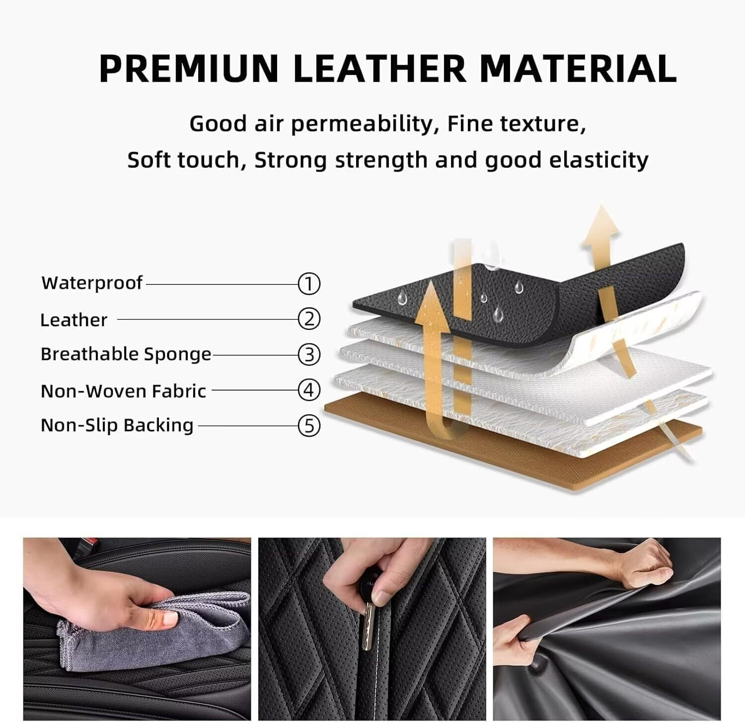 Seat Covers Custom Fit for Ford F150 2009-2026 - F250/F350/F450 2017-2026 Breathable Leather Truck 5 Seat Covers Full Set (Black)
