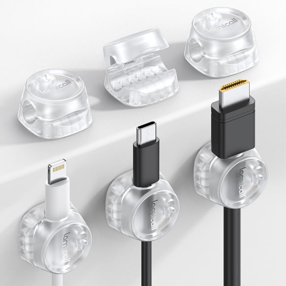 Organizador de cables Lamicall, transparente, para escritorio, gestión de cables, paquete de 6