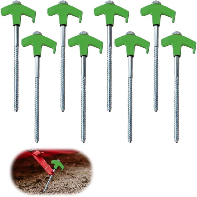 4 Piquets de Tente à Vis de Sol Percables de 8 Pouces, 4 Pcs, Filetés en Métal Robustes pour un Camping, une Randonnée et des Aventures en Plein Air Sécuritaires