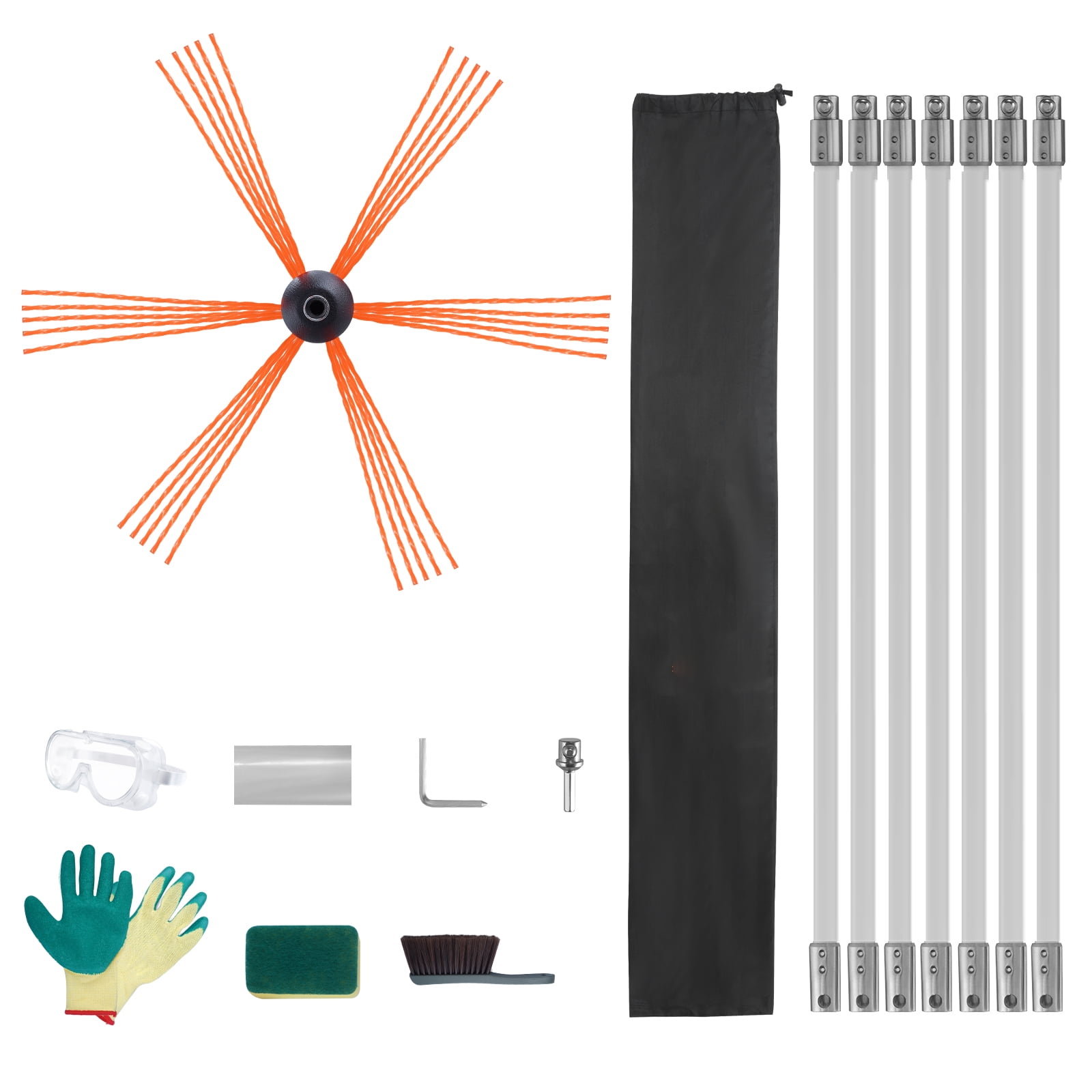VEVOR 23 FT Chimney Sweep Kit Rotary Brush 7 Nylon Flexible Rods Fit most Pipes