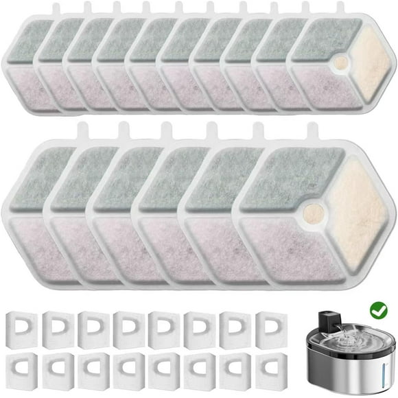 16 Pack Replacement Filters and 16pack Sponges for Smartoo 152oz/4.5L Wireless Cat Water Fountain, Pet Water Fountain Replacement Filter Fit for Smartoo Replacement Filters
