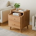 thumbnail image 4 of Nightstand with Drawers, Pre-Assembled, Natural Solid Wood Night Stand with Open Sliding Shelf, Mid Century Modern Small Bedside Table Cabinet for Bedroom, End Side Table, Natural Oak, 4 of 8