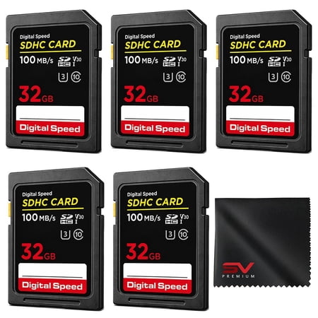 Digital Speed 5 Pack 32GB Premium High Speed SDXC Flash Memory Card SV Premium Kit