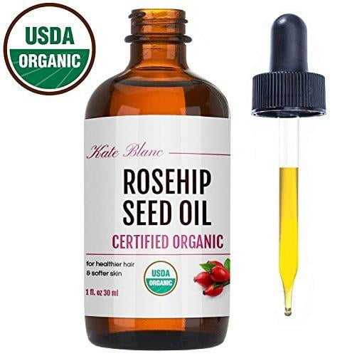 Rosehip Seed Oil by Kate Blanc. USDA Certified Organic, 100% Pure, Cold Pressed, Unrefined. Reduce Acne Scars. Essential Oil for Face, Nails, Hair, Skin. Therapeutic AAA+ Grade (1 oz) 1 Fl