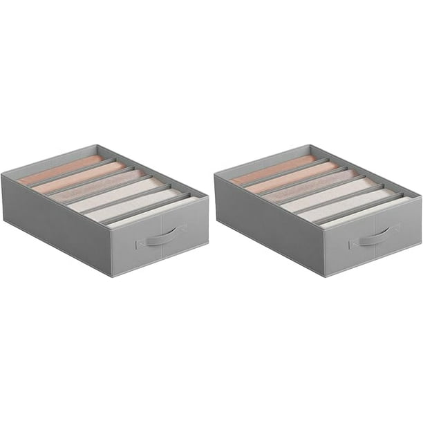 SONGMICS Juego de 2 Organizadores de Cajón, Organizadores de Armario de 6 Compartimentos, 42 x 30 x 17 cm, Plegables, Gris Místico