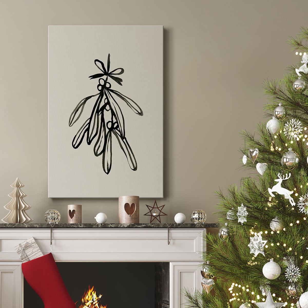 Mistletoe Sketch with Bows II- Gallery Wrapped Canvas