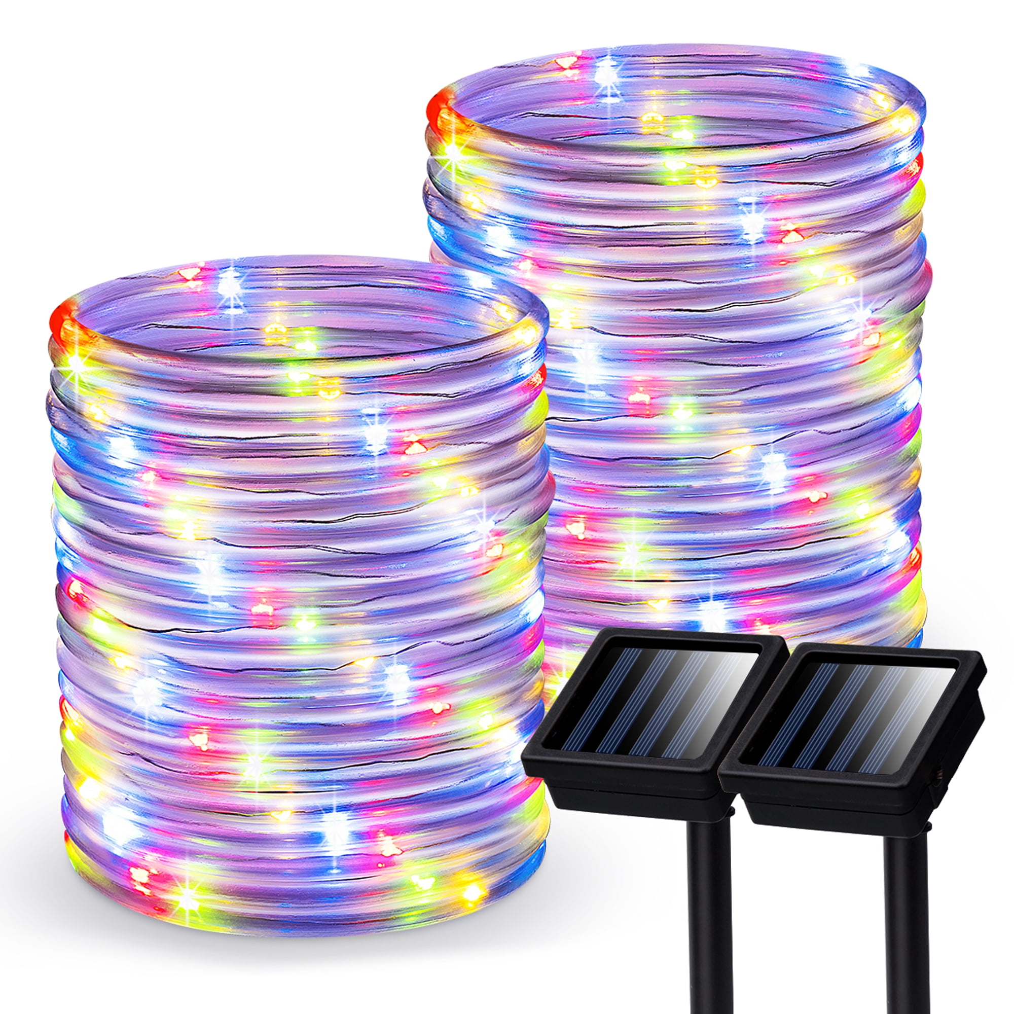 FKHouse 2 Pack Solar String Lights Outdoor Rope Lights with 100 LED Light Bulb,  Thanksgiving & Christmas Decoration (Multi-color)