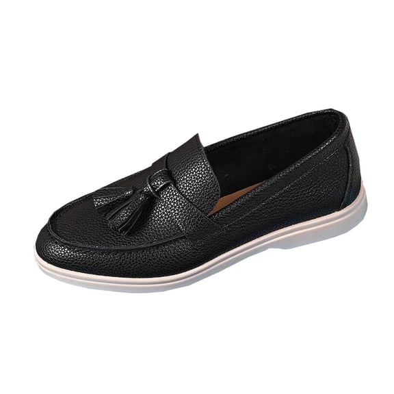 Viluyesy Womens Slip-On Loafers, Soft Faux Leather Comfortable Round Toe Casual Business Flat Shoes Black