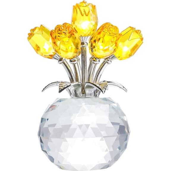 5 inch Crystal Rose Flower Figurine with Round Vase, for Wife Mom on Valentine's Birthday Christmas