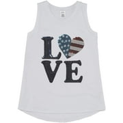 Girls White Sequin Love American Flag Tank Top Patriotic 4th of July Shirt