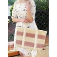 thumbnail image 4 of Kukuzhu Women Stripe Straw Tote Bag Large Handmade Woven Beach Bag Summer Elegant Travel Shoulder Bag, 4 of 7