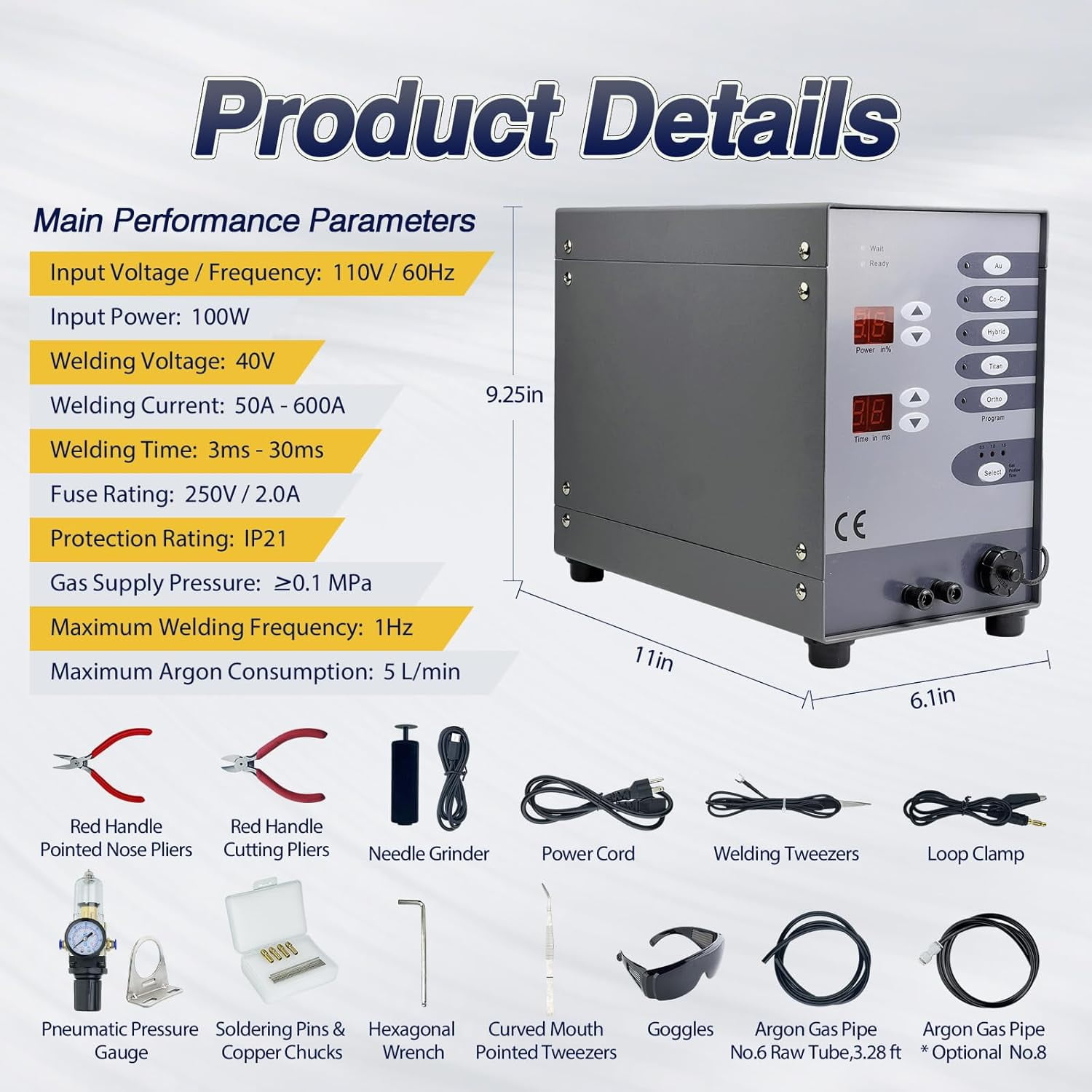 Permanent Jewelry Welder Kit, Pulse Arc Welder Permanent Jewelry, 110V 60Hz Permanent Jewelry Welding Machine, Pulse Arc Welder for Jewelry, Titanium, Cobalt-Chromium Alloy, Dental Welding