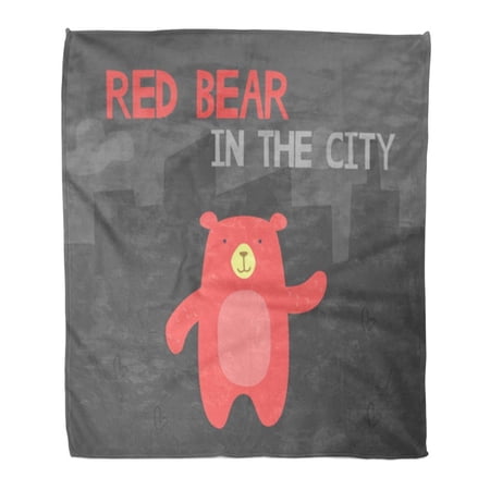 SIDONKU Throw Blanket Warm Cozy Print Flannel Polar Big Red Bear Walking Across City Awesome Lunchbox and Flat Beautiful Comfortable Soft for Bed Sofa and Couch 50x60 Inches