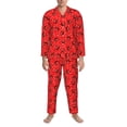 thumbnail image 3 of Fotbe Red Ladybugs On White Dotted Pijama de Hombre con Estampado de Manga Larga, Conjunto de 2 Piezas, Ropa de Dormir Suave y Cómoda con Bolsillos-Medium, 3 of 7