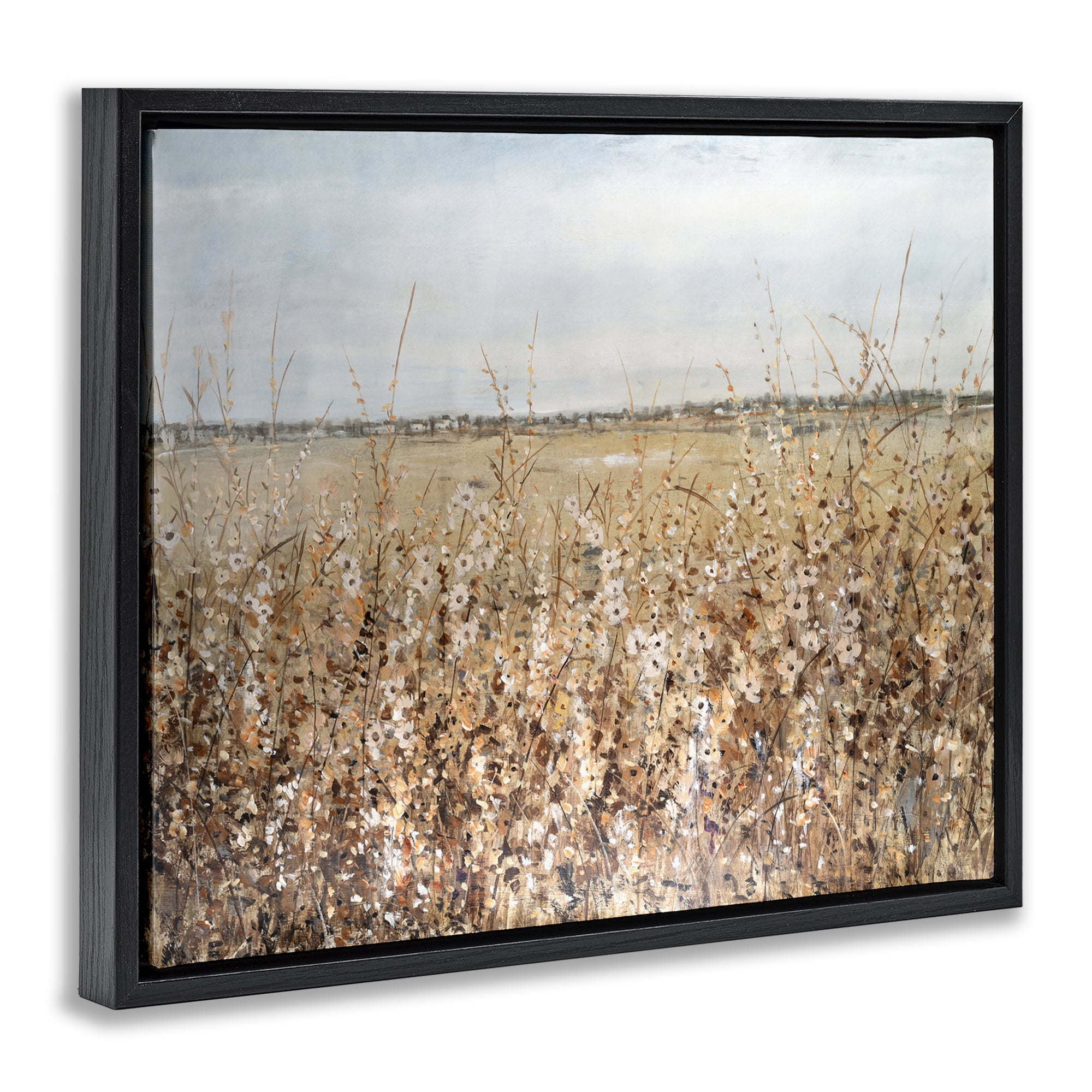 Stupell Industries Solemn Neutral Meadow Landscape & Nature Painting Black Floater Framed Canvas Art Print Wall Art, 31 x 25