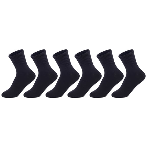 Lian LifeStyle Unisex Children Adult 6 Pairs Combed Cotton Crew Socks JH0108 Large (12Y-15Y) Black