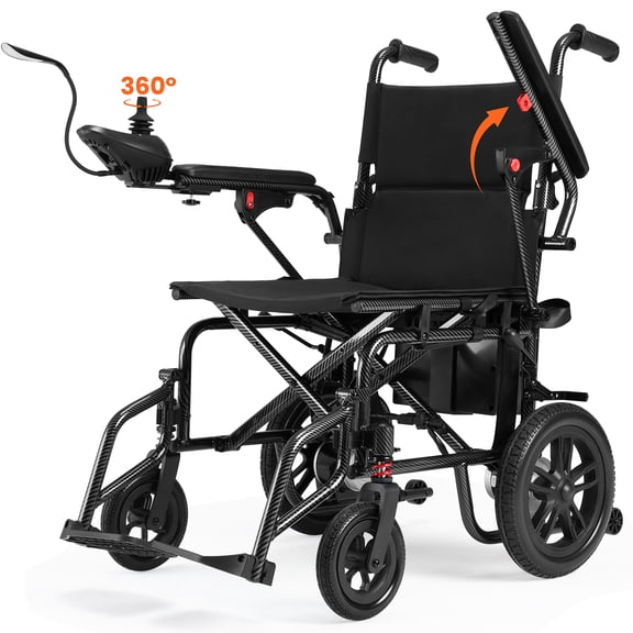 Foldable Electric Wheelchair,20 Miles Long-Range(286LBS)Lightweight Portable Electric Wheelchair for Adults,Smart Motorized Mobility Scooter with 360°Joystick,Warranty,Black