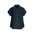thumbnail image 6 of LNWUY Linen Tops for Women Button Down Shirts Short Sleeve Blouse Business Casual Tops Dressy Summer Outfits with Pockets Blue M, 6 of 7