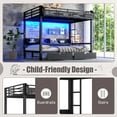 thumbnail image 6 of Bellemave Bunk Bed with storage and LED Lights,Queen Over Queen Metal Bunk Bed with Pull-Out Folding Bed, Heavy Duty Bunk Bed Frame USB Ports and Shelves-Black, 6 of 8