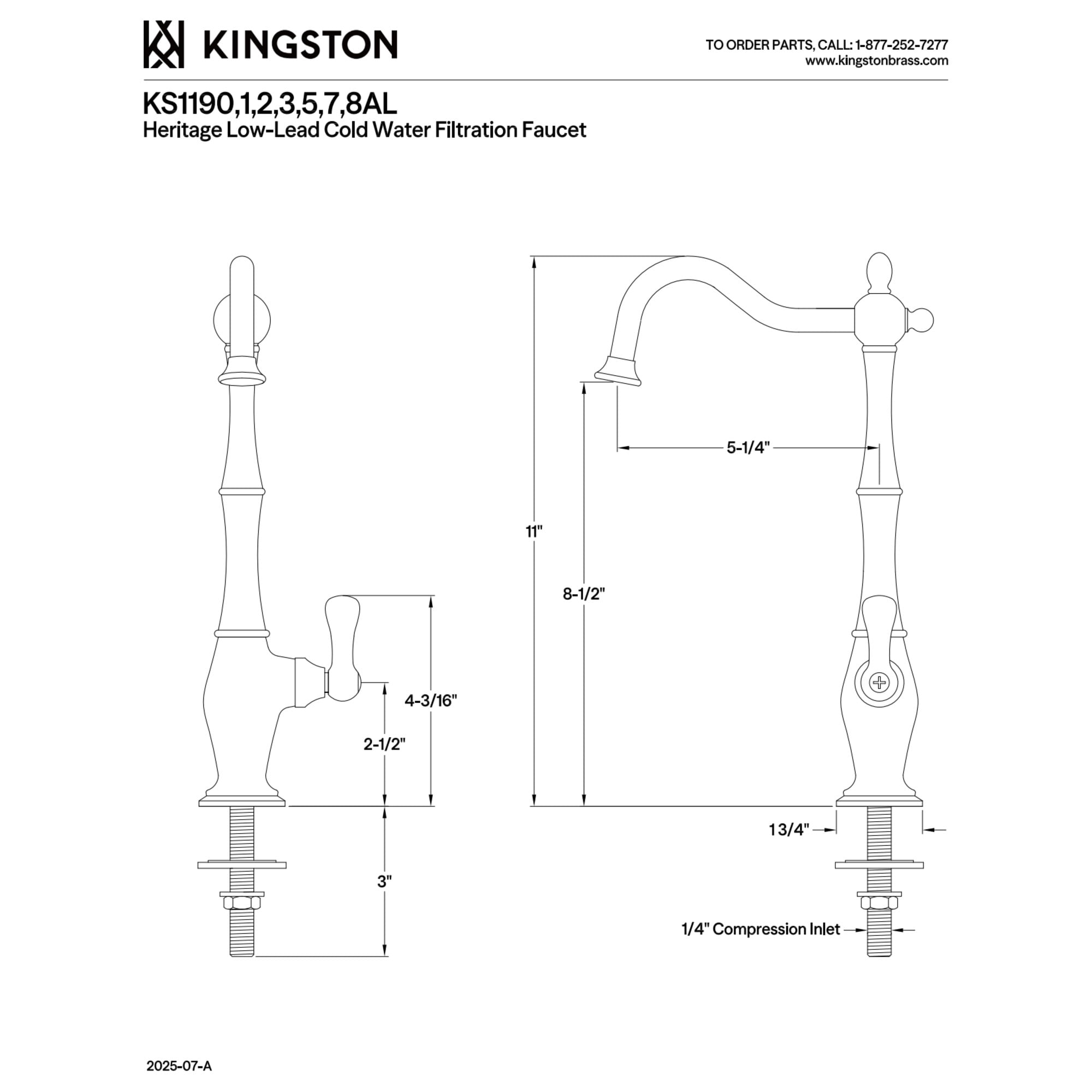 Kingston KS1190AL Heritage Single-Handle Cold Water Filtration Faucet, Matte Black