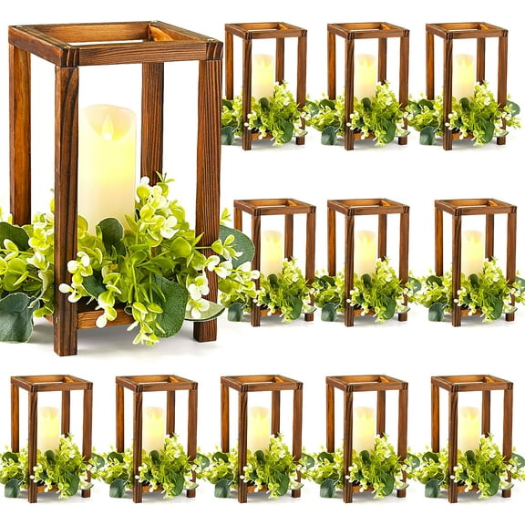 12 Set Wooden Wedding Lantern Centerpiece, Lantern Candle Holder for Farmhouse Candle Lantern for Table Fireplace, Perfect for Table Decoration & Country Barn Weddings(No Candles & Flowers)