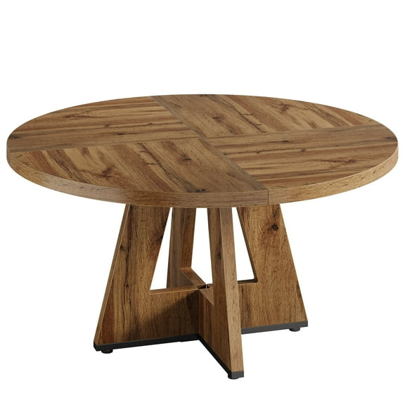 Fnova Modern Farmhouse 47.24" Round Dining Table, Wooden Kitchen Table for 4 People, Quick Assembly, Woodtone (No Chairs)