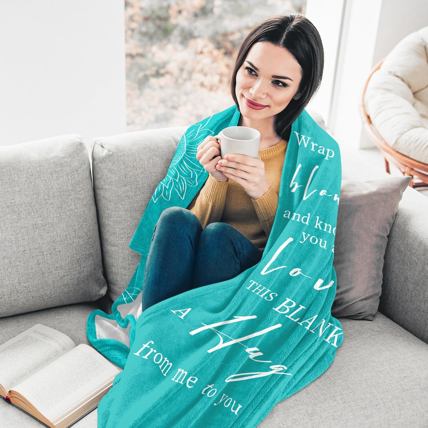 Get Well Gifts for Women After Surgery - Hug Blanket - Thinking of You Gift for Mom Friend Sister - Feel Better Inspirational Gifts for Women - Get Well Soon Gift - Purple Sunflower Blanket