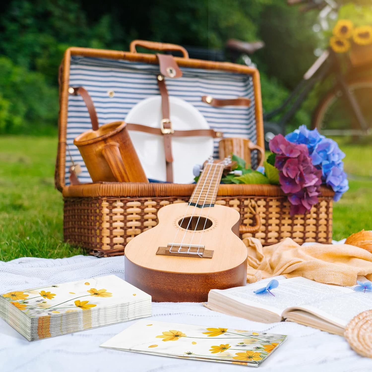 100 Pcs Floral Guest Napkins 3 Ply Yellow Flower Paper Napkins Floral Disposable Decorative Hand Towels for Wedding Bathroom Holiday Birthday Party Decor(Galsang Flower)