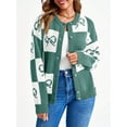 thumbnail image 4 of Bow Plaid Button Long Sleeve Women's Color Block Cardigan Knitted Jacket, 4 of 6