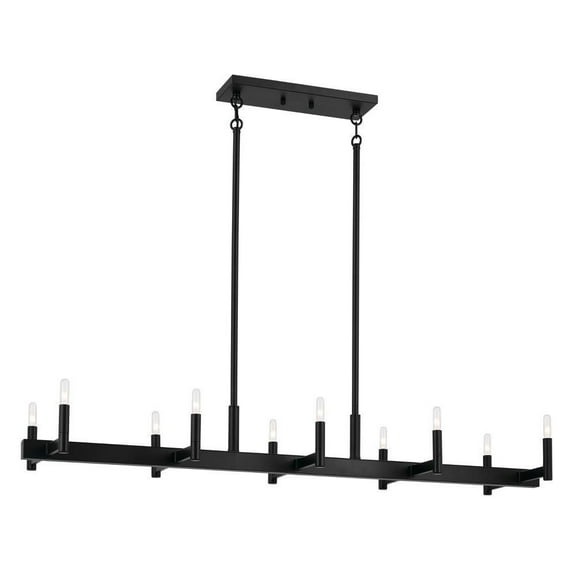 10 Light Linear Chandelier in Mid-Century Modern Style-6.75 inches Tall and 12.75 inches Wide-Black Finish Bailey Street Home 147-Bel-5035928