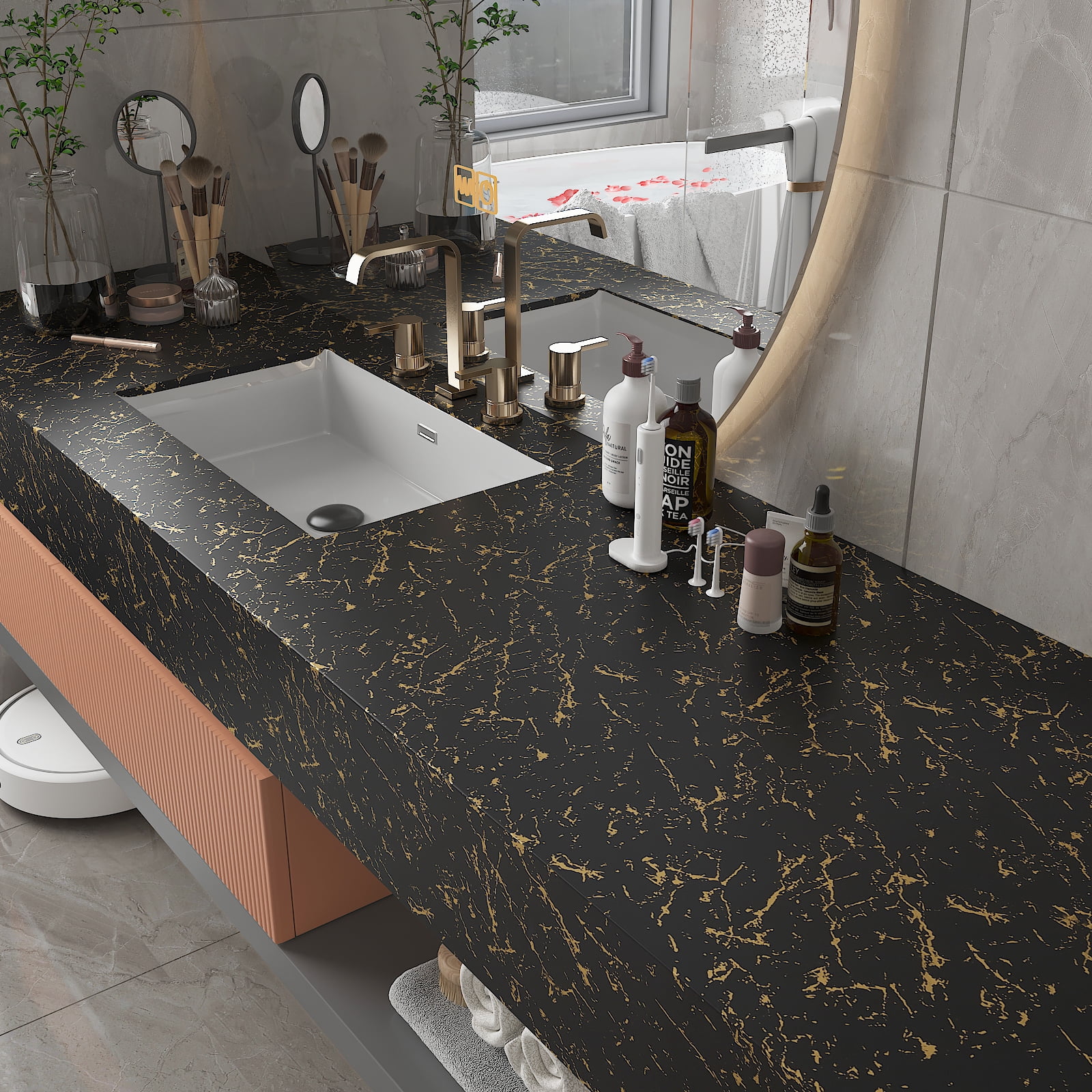 CHIHUT 17.7”x236” Black Gold Marble Contact Paper for Countertops Self Adhesive Vinyl Wallpaper