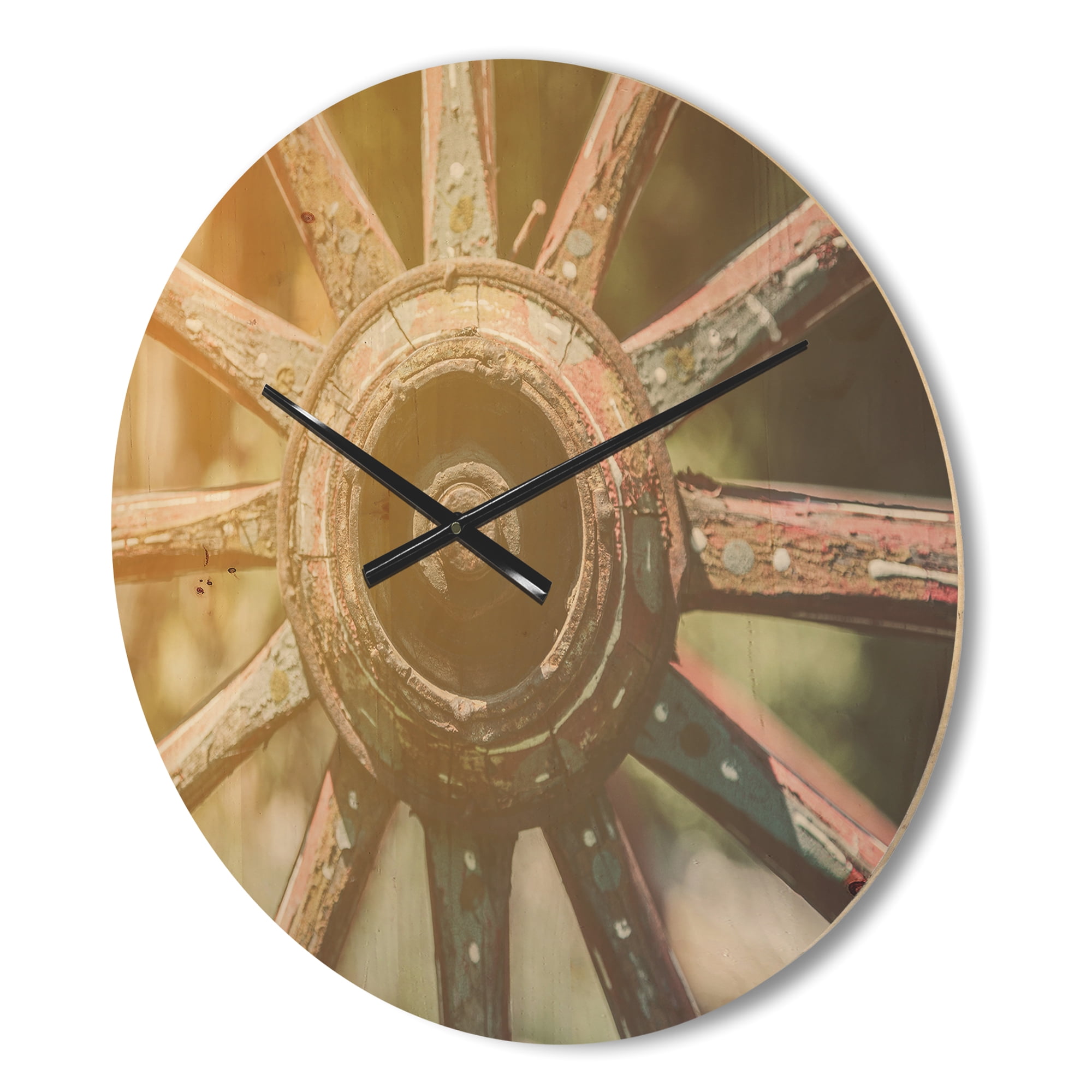 Designart 'Closeup Of Country Wagon Wheel' Farmhouse Wood Wall Clock