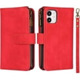thumbnail image 2 of Wallet Case Compatible with iPhone 12 Mini,[6 Card Slots] [Wrist Strap] [Stand Feature] Detachable 2 in 1 Magnetic Zipper Leather Slim Cover Case for iPhone 12 Mini,5.4 inch Red, 2 of 16