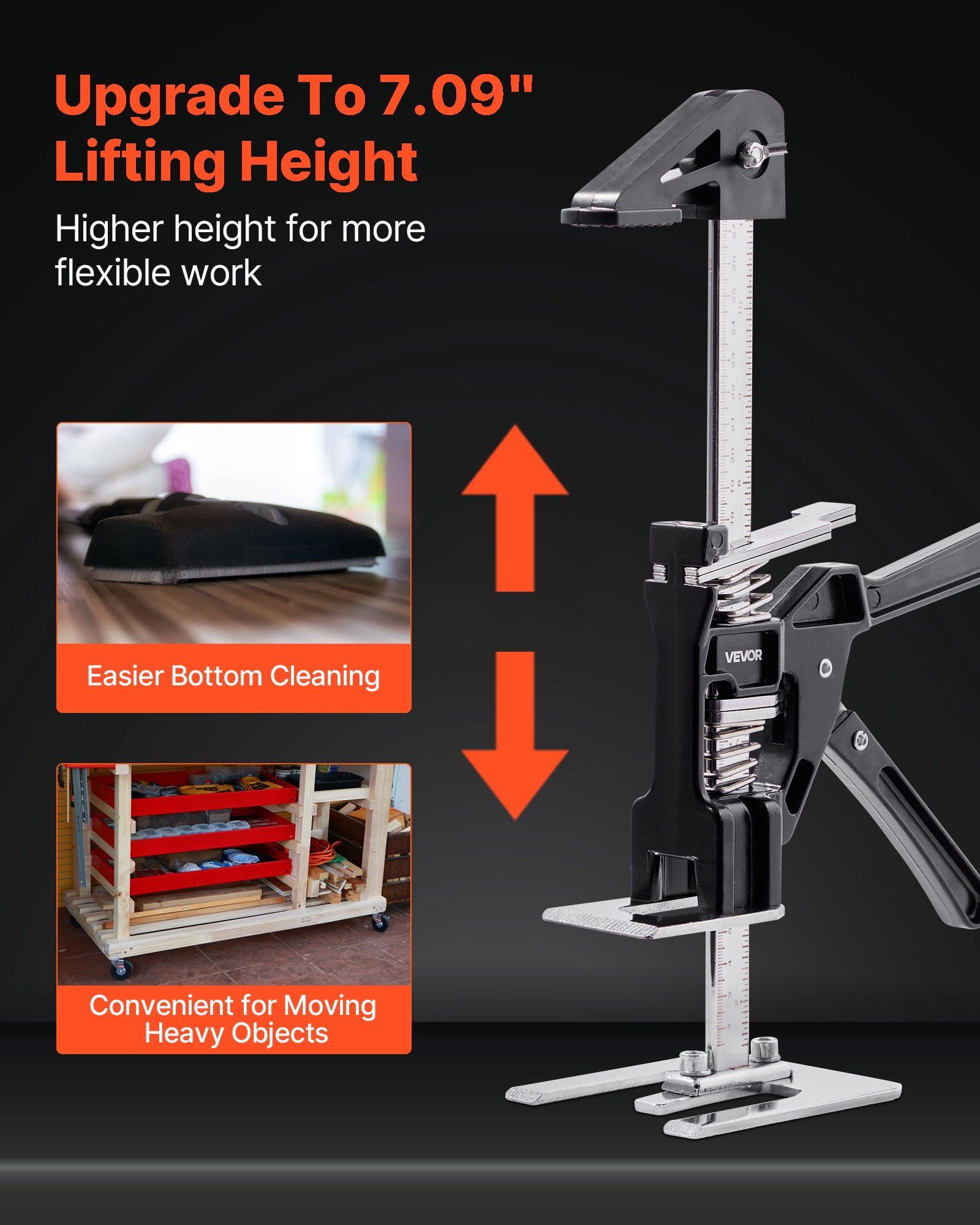 VEVOR Labor Saving Arm Jack, 2 PCS 330 lbs Bearing Capacity, Lifting up to 7.1", Metal Hand Lifting Jack Tool with Magnetic Level, Adjustable Height, for Door, Window, Furniture, Woodworking, Black
