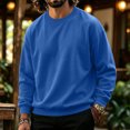 thumbnail image 6 of Men's Solid Color Crewneck Sweatshirt Casual Thermal Long Sleeve Pullover Fall Winter Warm Fashion Tops Royal Blue 2XL, 6 of 6