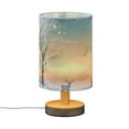 thumbnail image 2 of Deers Snow Trees Blue Table Lamp USB Bedside Desk Nightstand Lamp Printed Gifts Small Lamp Wood Base for Bedroom Living Room Kids Room College Dorm, 2 of 7