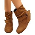 thumbnail image 5 of Women's Suede Ankle Boots, Low Stacked Heel Slip On Booties, Comfortable Fall Winter Boots with Buckle Detail for Casual Dress, 5 of 5
