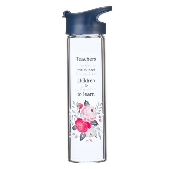 Christian Art Gifts with Love Glass Water Bottle Teachers Who Love to Teach Floral, 20oz, Navy