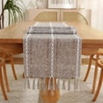 thumbnail image 1 of Farmhouse Table Runner Boho Style Linen 120 Inch Long, Handmade Rustic Table Runner with Tassels for Holiday Party Dining Room Kitchen,13x 120 inch Long Dresser Scarf,Brown, 1 of 8
