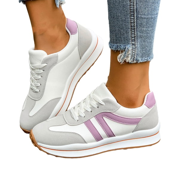 Athletic Walking Shoes for Women Platform Slip On Sneakers Color Block Classic Non Slip Walking Tennis Shoes White Size 8.5