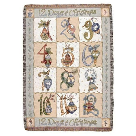 Twelve Days of Christmas Holiday Tapestry Throw Blanket 50" x 70"