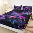 thumbnail image 3 of jejeloiu Chic Neon Butterfly Twin Sheet Sets,Wild Flying Animal Twin Fitted Sheet,Purple Black Flat Sheet For Girls Kids,Ultra Soft Home Decor,3 Pieces, 3 of 7