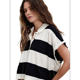 thumbnail image 3 of Top Holgado con Cuello en V, Corta A Rayas y Botones para Mujer Negro L, 3 of 7