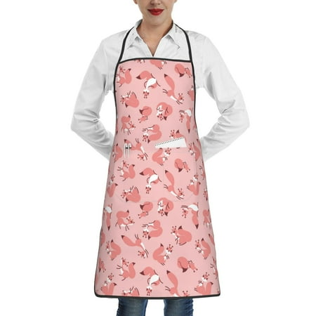 

Gaeub Cute Pink Squirrel Kitchen Cooking Aprons Adjustable Bib Apron Waterdrop and Oil Resistant Kitchen Chef Apron for Women Men