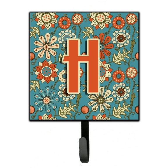 Letter H Flowers Retro Blue Leash or Key Holder