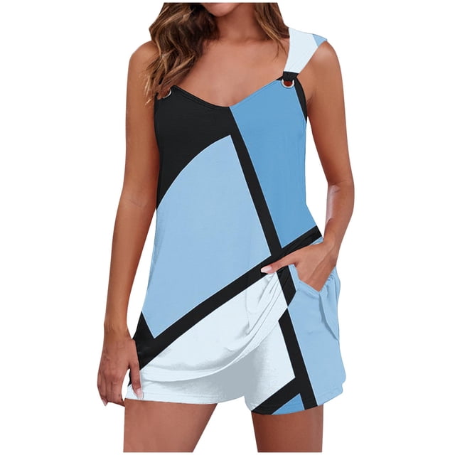 Camisola Tops para las Mujeres Cuello en V sin Mangas con Pantalones de Bolsillo, Pantalones de Mujer Casual para Primavera Verano